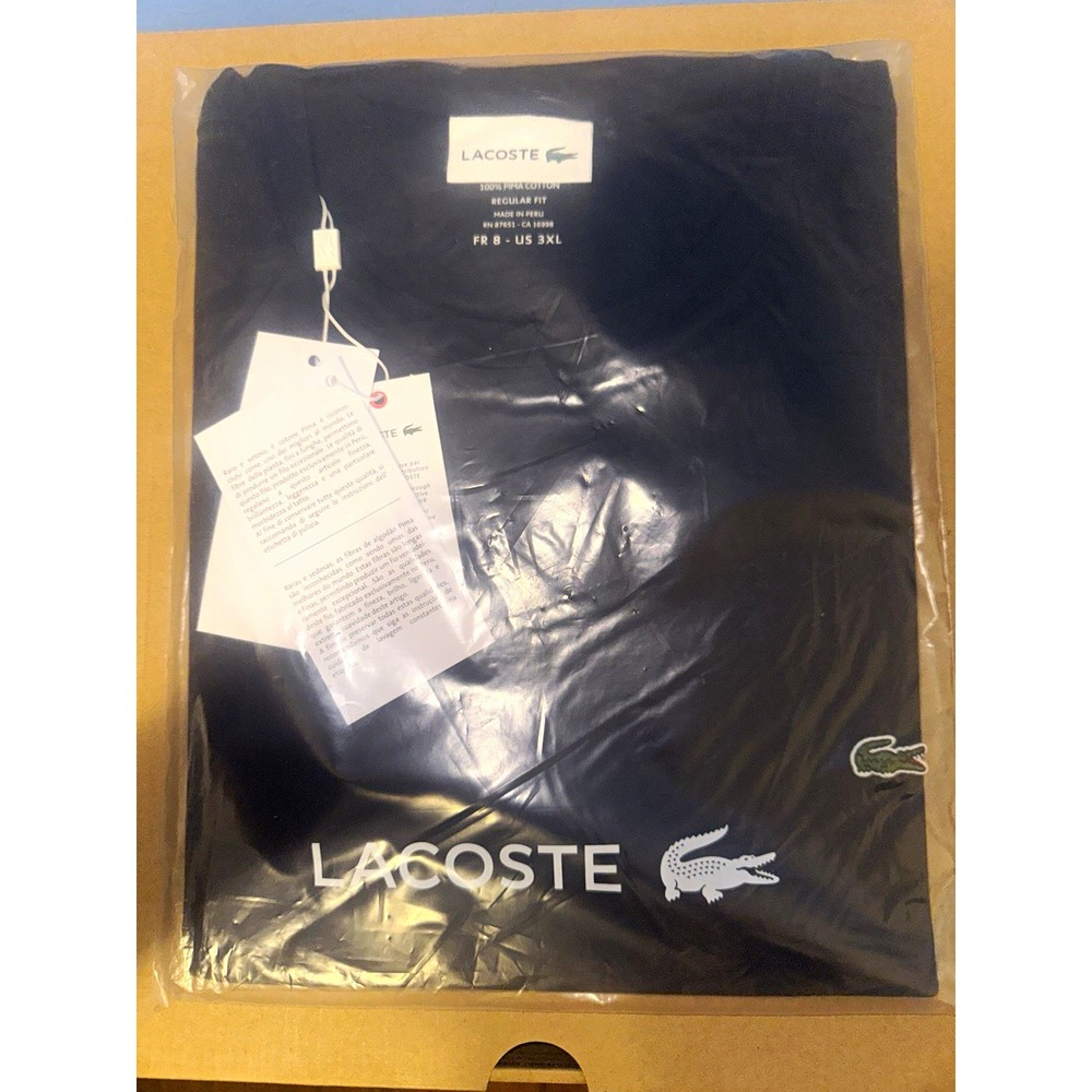 Lacoste Mens Navy Regular Fit Pima Cotton Logo Crew Neck T-Shirt 3XL TH6709-3DH